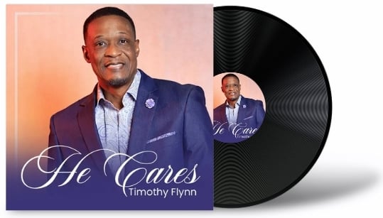 Timothy Flynn He Cares album cover (purple and peach)
